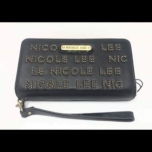 Nicole Lee black and gold hand wallet